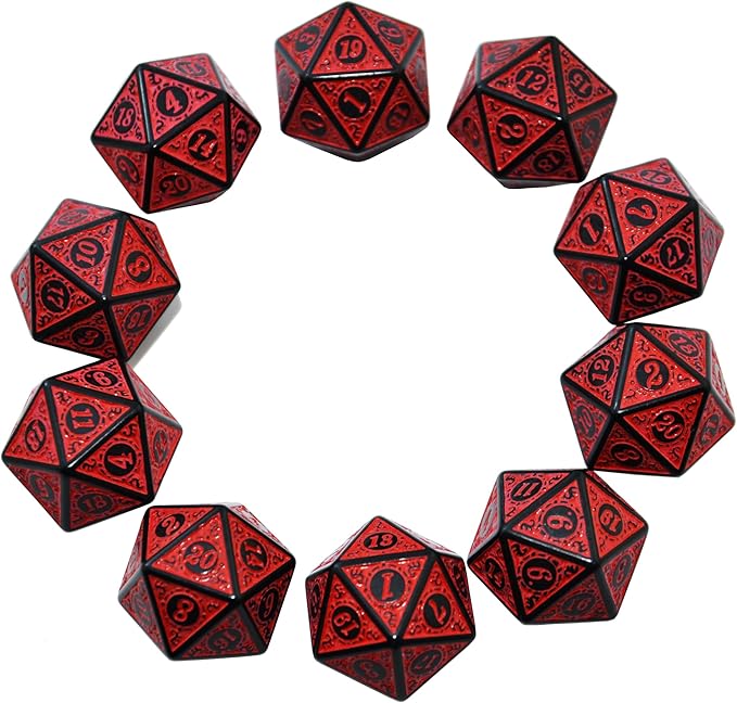 SmartDealsPro 10-Pack Retro 26mm Large 20 Sided Dice D20 Polyhedral Dice for DND RPG MTG Table Game(Retro Red)