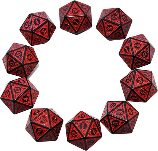 SmartDealsPro 10-Pack Retro 26mm Large 20 Sided Dice D20 Polyhedral Dice for DND RPG MTG Table Game(Retro Red)