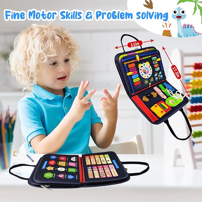 TenFans Busy Board - Montessori Toys for 1 2 3 4 Year Old - Sensory Toys for Toddlers 1-4 - Gifts for Boys Learning Fine Motor Skills - Educational Activities Travel Toys for Car Airplane