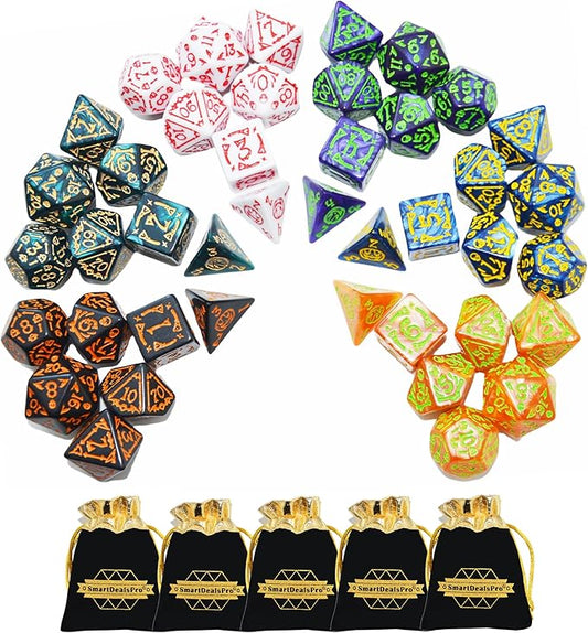 SmartDealsPro Double-Colors Polyhedral Dice Sets with Pouches for D&D DND RPG MTG Dungeon and Dragons Table Board Roll Playing Games D4 D6 D8 D10 D% D12 D20 (6-Color Retro Sets)