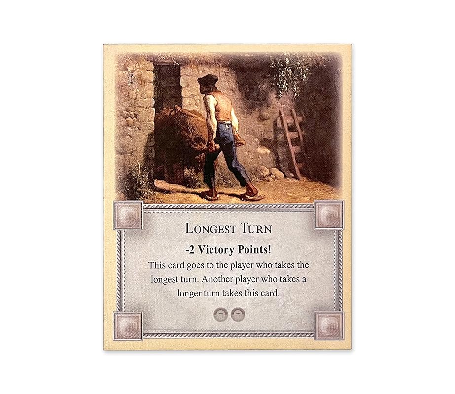 Longest Turn Card compatible with Catan's Settlers of Catan 5th Edition, Seafarers, Cities and Knights and Catan Expansions