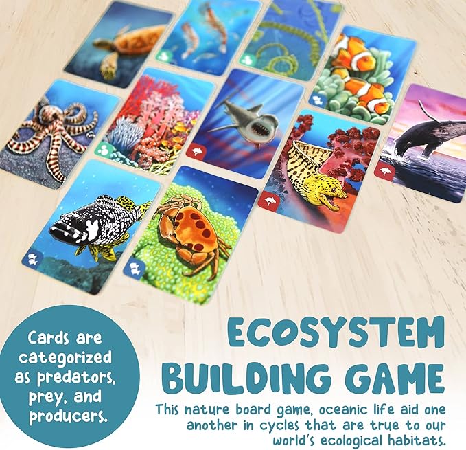 Genius Games Ecosystem: Coral Reef - A Mensa Recommended Family Card Game About Aquatic Animals, Their Habitats & Food Chain | A Light Educational Marine Biology Board Game for Kids and Families