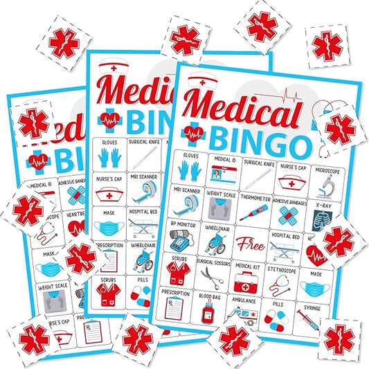 Cheereveal Nurse Graduation Party Games - Bingo Game with 12 Player Chips, 24 Medical Bingo Cards for 2025 Nursing Grad Party Activities and Supplies