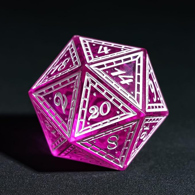 Cusdie 7-Piece Sharp Edges DND Dice Set with Pirate Design - Perfect for Tabletop RPGs Board Games Gifting and Collecting(Rose Red w/White Pirate Pattern)