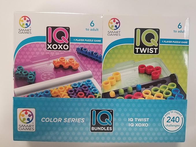 SmartGames IQ Bundles Color Series: IQ Twist & IQ XOXO 240 Challenges for Ages 6-Adult
