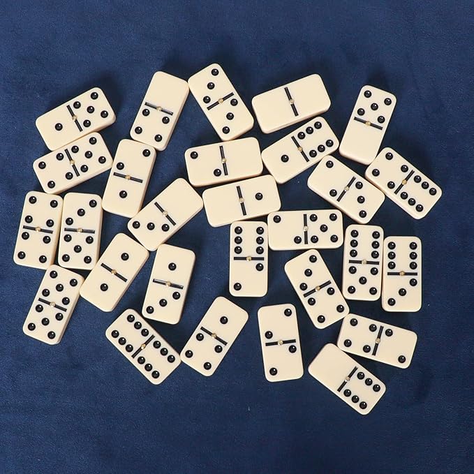 Dominoes Set for Adults, Dominos Set with 28 Ivory Tiles, Double Six Dominos Game Set for Classic Board Game, with White Canvas Bag (2 to 4 Players)