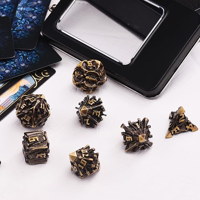 AUSTOR Metal DND Dice Set 7 Pieces DND Dice Hollow Polyhedral Dice D20 D12 D10 D% D8 D6 D4 Metal Dice with Metal Box for Dungeons & Dragons RPG Board Games