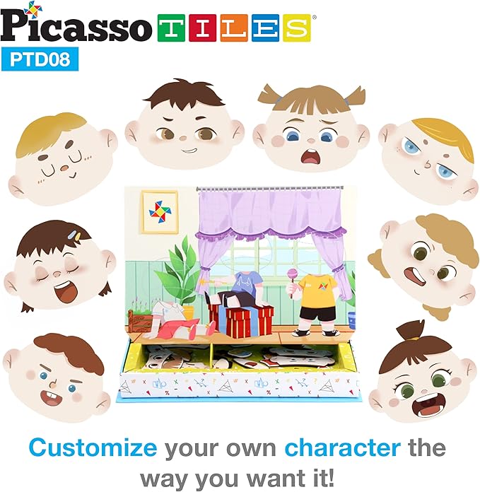 PicassoTiles 108pcs Reusable Magnetic Face Sticker Puzzle Book Drawing Board Set for Kids,Educational and Learning Activity Books, Toys & Activity, STEM Learning Toys, Early Education Toys,Gifts Boys