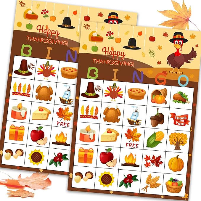 Funnlot Fall Bingo Game for Kids - Thanksgiving Party Activities for 24 Players, Family and Classrooms