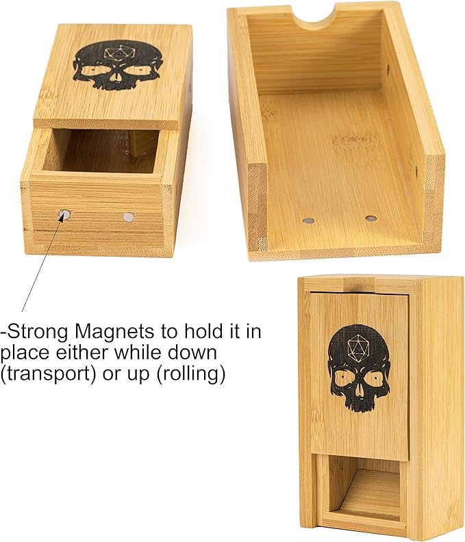 Cusdie Bamboo Dice Tower Foldable Wooden Die Roller Castle Rolling Case for Dungeons and Dragons, Board Game, D&D, RPG(Skull)