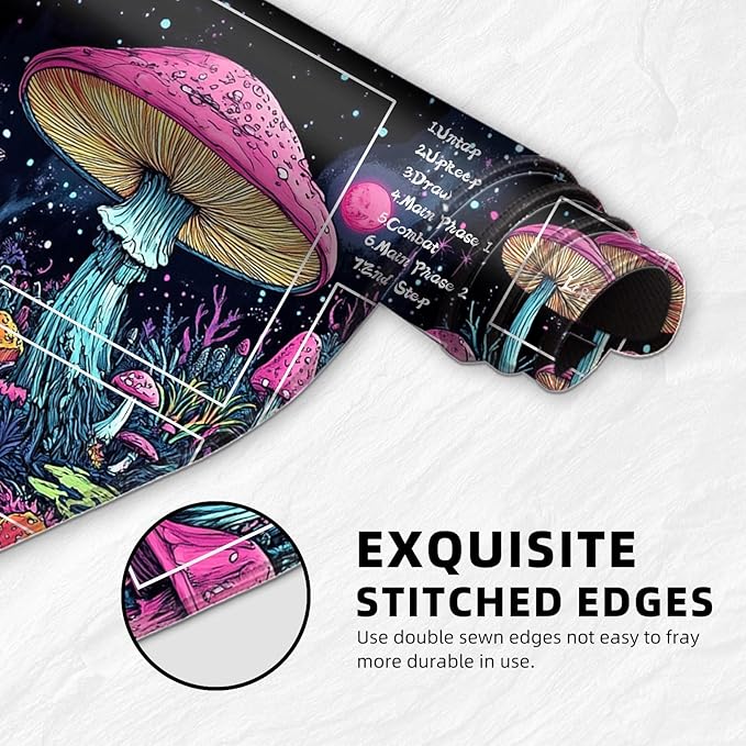 for MTG Playmat with Zones Storage Bag, for TCG Playmat and Playing Card Mat for Magic Board Games, Colorful Mushroom Non-Slip Stitched Edges Game Mat, Rollable Foldable Card Playmats