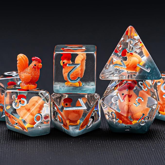 DND Resin Chick Dice Set, D&D Polyhedral Dice for Dungeons and Dragons RPG, MTG Role Playing Games D and D Dice 7pc D20 D12 D10 D8 D6 D4