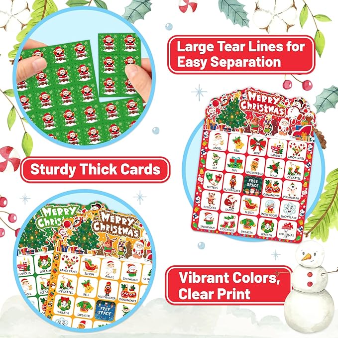 56 Sheets Christmas Bingo Game, 32 Players Christmas Bingo Cards for Kids Adults Christmas Party Game for Family Large Group Winter Holiday Party Favor Kids Bingo