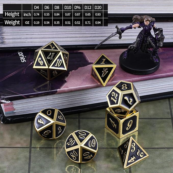 CiaraQ DND Metal Polyhedral Dice Set with Dice Bag for Dungeons and Dragons RPG MTG Role Playing Table Games