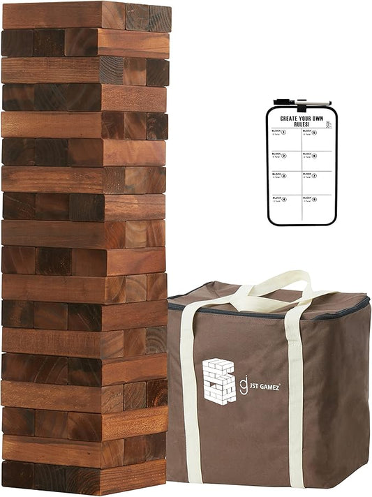 Large Tower Life Size Game Outdoor Games Wooden Stacking Games includes Scoresheet and Bag 54 Blocks