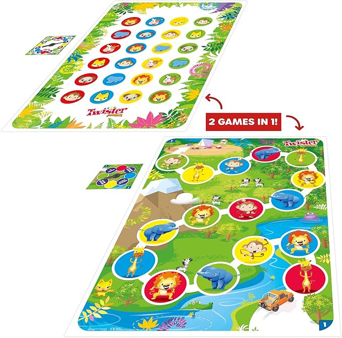 Hasbro Gaming Twister Junior Game, Animal Adventure 2-Sided Mat, 2 Games in 1, Party Game for Kids Ages 3 and Up and 2-4 Players (Amazon Exclusive)