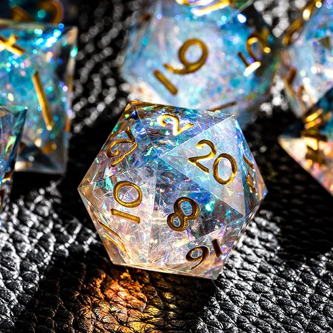 7PCS DND Dice Set,Transparent Sharp Edge Dice Set D&D RPG Polyhedral Die,for Dungeons and Dragons TTRPG Games Roleplaying Games Pathfinder,with Gift Box(Blue and Orange)