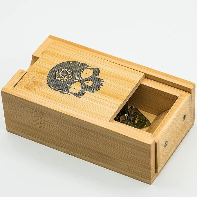 Cusdie Bamboo Dice Tower Foldable Wooden Die Roller Castle Rolling Case for Dungeons and Dragons, Board Game, D&D, RPG(Skull)