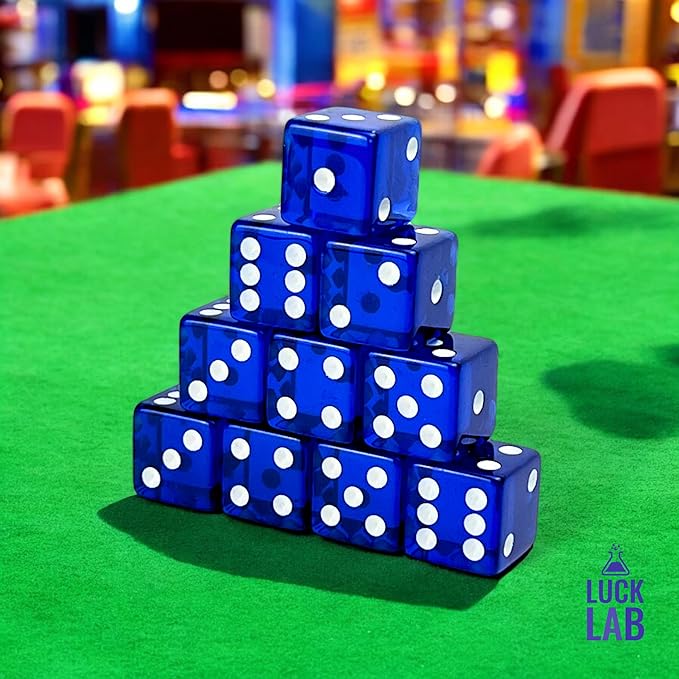 Luck Lab 10 Piece 19 mm Dice Pack - Acrylic and Translucent D6 Dice, Square w/Rounded Edge for Casino, Craps, RPG MTG DND Dice Table Games and Board Games (Blue)