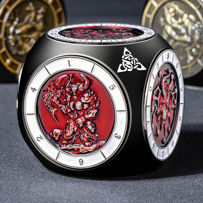 7 in 1 Spinner DND Dice Set, Metal D and D Dragon Dice with Gift Box, Role Playing Dice, Black Red