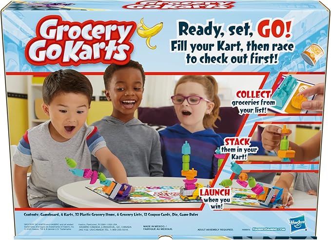 Grocery Go Karts Board Game for Preschoolers and Kids Ages 4 and Up, Building Game with Mini Groceries, Preschool Games for 2-4 Players