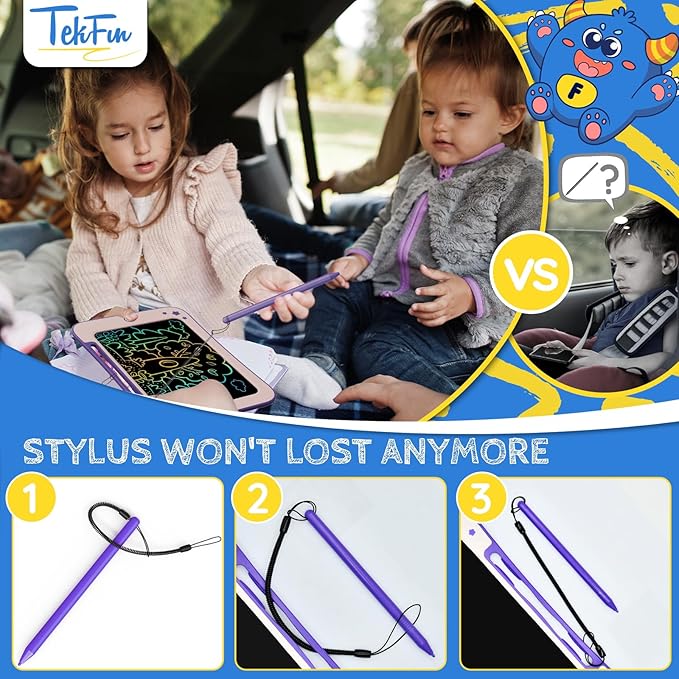 TEKFUN 8.5-Inch LCD Writing Tablet for Kids - Doodle Board with Stickers, Drawing Tablet Gift for 3-6 Year Old Girls and Boys (Purple)