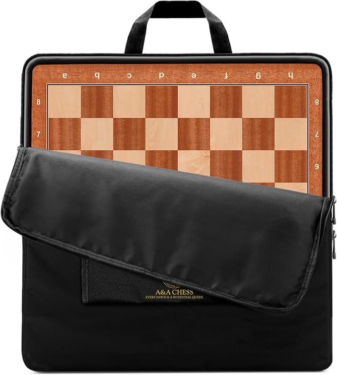 A&A 21.25" Professional Wooden Tournament Chess Board/Mahogany & Maple Inlaid / 2.25" Squares w/Notation