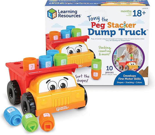 Learning Resources Tony the Peg Stacker Dump Truck - 10 Pieces, Ages 18+ months Fine Motor Skills Toy for Toddlers, Preschool Toys