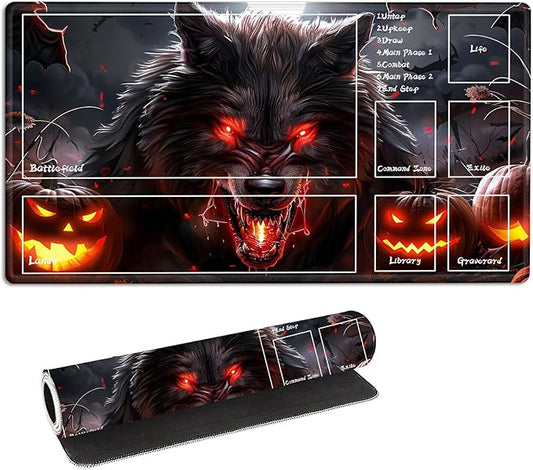 for MTG Playmat with Zones Storage Bag, for TCG Playmat and Playing Card Mat for Magic Board Games, Werewolf Non-Slip Stitched Edges Game Mat, Rollable Foldable Card Playmats