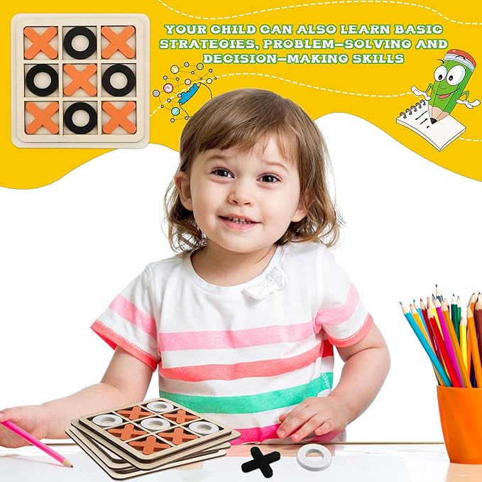 12 Sets Kids Wooden Tic Tac Toe Game XO Wood Board Game Classic Mini Tabletop Game Set for Boys Girls Educational Games Toy Goody Bag Filler Birthday Party Favor