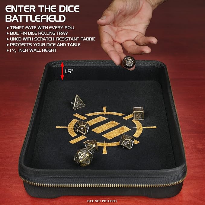 ENHANCE Tabletop Community DND Dice Case and Dice Rolling Tray - Dice Holder and Storage for up to 500 RPG Dice with Rugged Protective Design, Soft Interior, and Organizer Pockets (500 Dice Capacity)