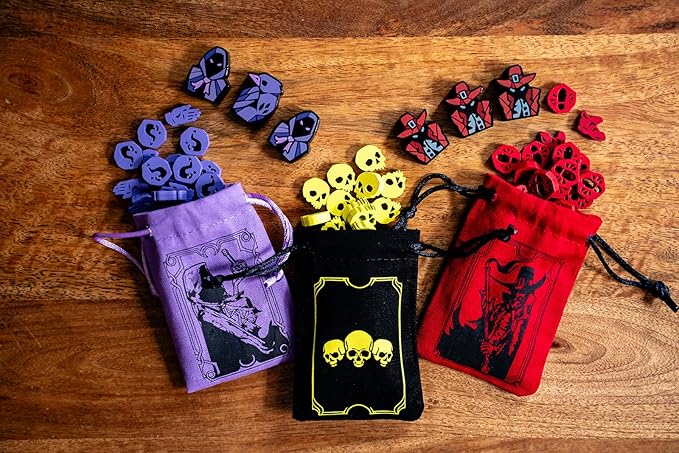 Pagan: Fate of Roanoke - Wooden Token Set, 125 Painted Game Pieces & 3 Custom Screen Printed Cloth Bags