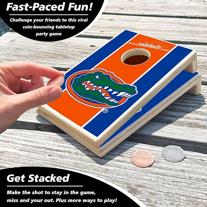 Tabletop Cornhole Game Set | Officially Licensed College Mini Football Cornhole Board Game | Includes Coins