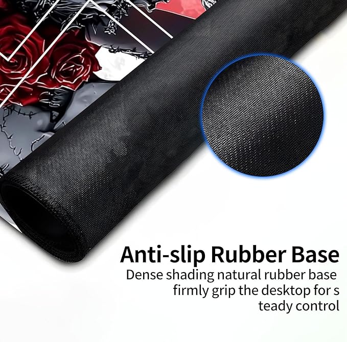 for MTG Playmat with Zones, Rubber Anti-Slip Back Waterproof Surface Easy to Clean, Stitched Reinforced Edges for Magic playmats with Storage Bag, Red Rose Skull Love
