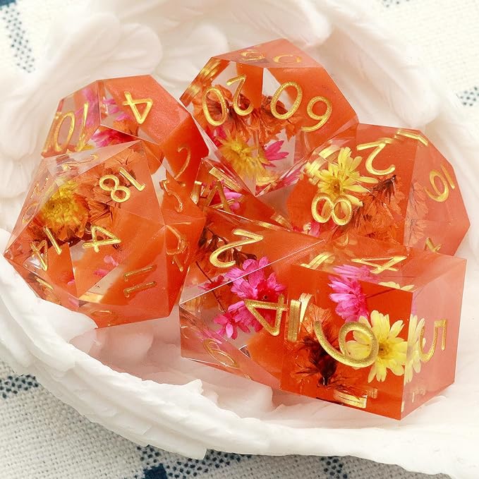 Haxtec DND Dice Set Sharp Edge Resin Dice Set with Dice Case, Flower D and D Dice, Polyhedral D&D Dice Set for Dungeons and Dragons TTRPGs DND Gift