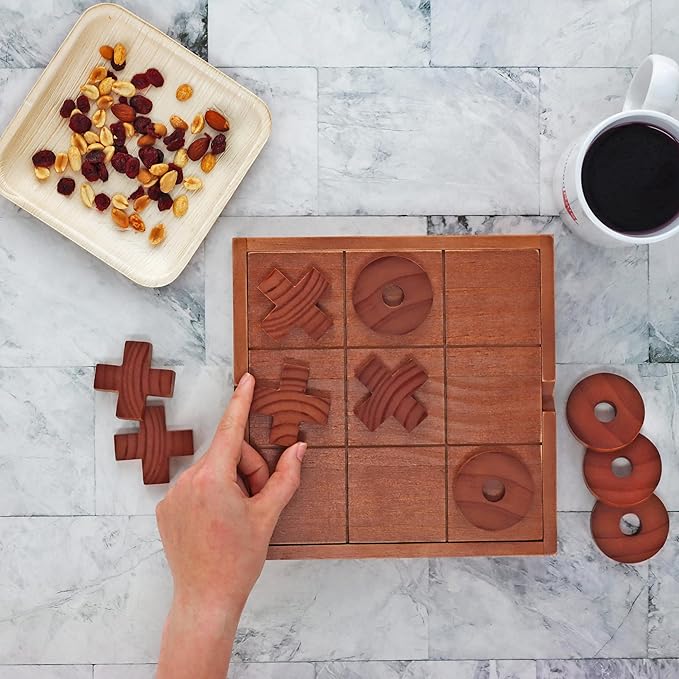 Large Tic Tac Toe Game Outdoor Game Table - 8.6 x 8.6in Wooden Table Top Games with Hiding Box