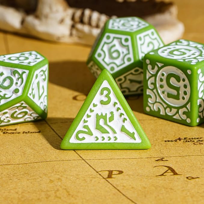 7-Die DND Dice Set New Pattern Polyhedral Dice Set with Leather Bag D&D Dice Set for Dungeons and Dragons RPG MTG Table Games(Green White)