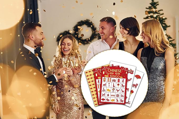 Chinese New Year Bingo Cards, Chinese New Year Game for 24 Players, Spring Festival Games for Family Friends New Year Activities, Holiday Party Favors Supplies Decorations(10)
