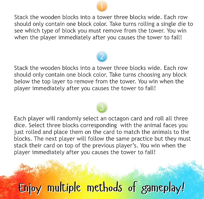 Stacking Tower Game - Dice & Stacking Cards Animal Edition - Mini Colorful Blocks - Multiple Ways to Play Family Game Night - Games for Kids and Adults