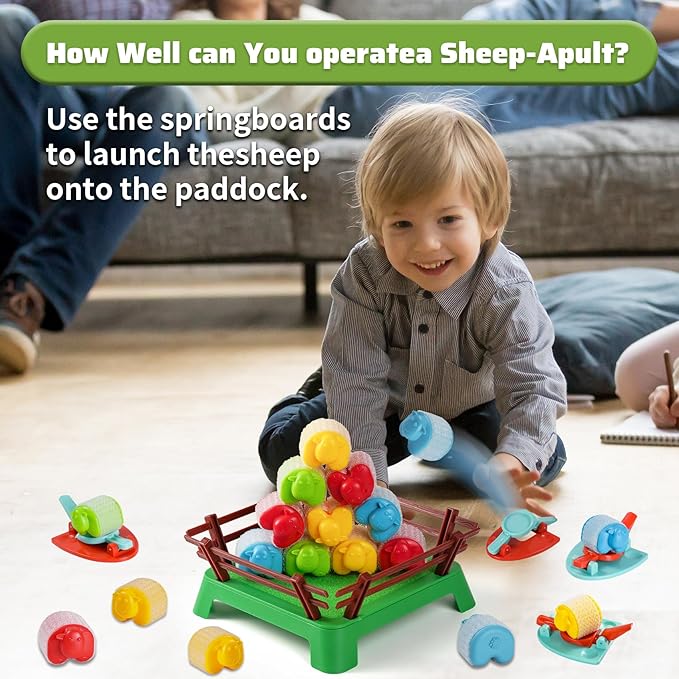 Heap-O-Sheep Game for Kids Ages 4-12 – Fun Family Catapulting Board Games for 2-4 Players, Perfect Party Activity and Ideal Gift for Kids & Adults