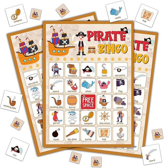 Pirate Bingo Game, Pirate Party Games Bingo Cards for Adults, School Party, s Birthday Party Games, Pirate Party Favors Supplies Decorations, 24 Players Bingo Game (B09)