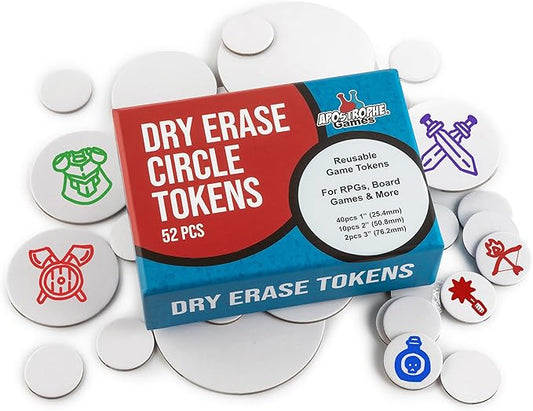 Apostrophe Games Dry Erase Tokens - 52 Reusable Board Game Pieces (1", 2" & 3"), DIY, RPG – Create Your Own Custom Tiles