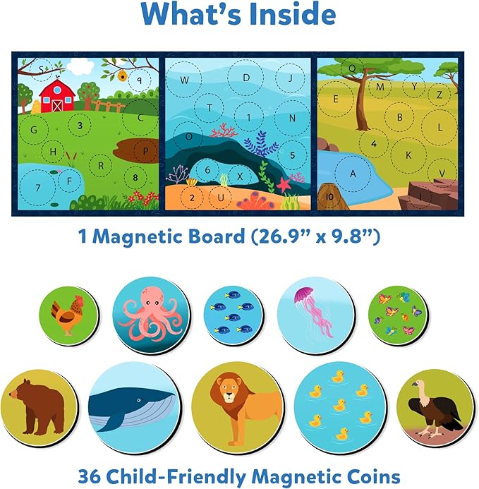Skillmatics Magnetic Matching Activity - Letters, Numbers & Animals, Preschool Learning Toy & Game for Kids, 35+ Magnetic Pieces, Gifts for Boys & Girls Ages 3, 4, 5, 6