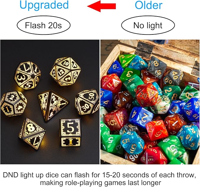 Rechargable DND Dice Set, Light Up Dice, 7PCS Glowing LED Dice Electronic Dices, D&D Polyhedral Dice Set for RPG Role Playing Table Game