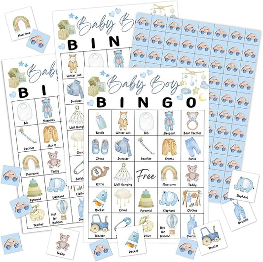 Blue Gender Reveal Bingo Game Cards - 24 Players, Neutral Gender Reveal Party Activities for Family Friends, Bingo Game Pregnancy Announcement Party Favor Supplies