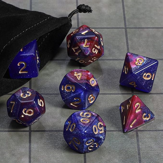 CiaraQ DND Polyhedral Dice Set with a Black Dice Bag for D&D RPG MTG Role Playing Table Games