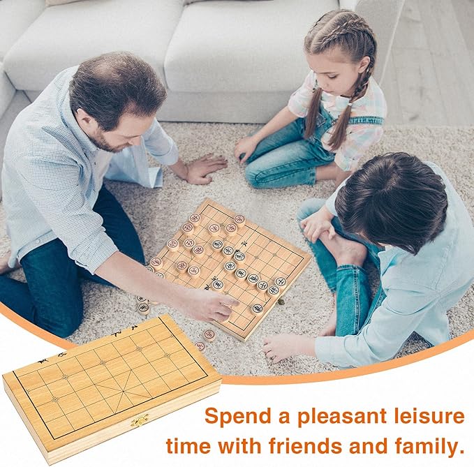Chinese Chess,11.4 Inch Wooden Foldable Chinese Chess Xiangqi with Wooden Chess Pieces Traditional Classic Educational Strategy Games Travel Folding Board Set for Teens Adults