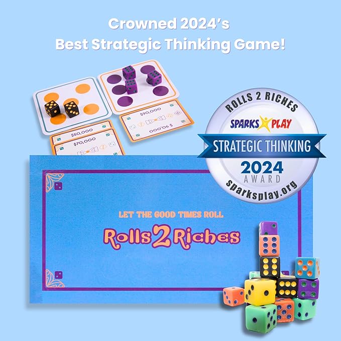 Award-Winning Family Dice Game – Rolls 2 Riches | Fun & Fast-Paced Game for Kids, Teens & Adults | Perfect for Game Night, Travel, Parties, Dates & Camping | ADHD-Friendly Activity