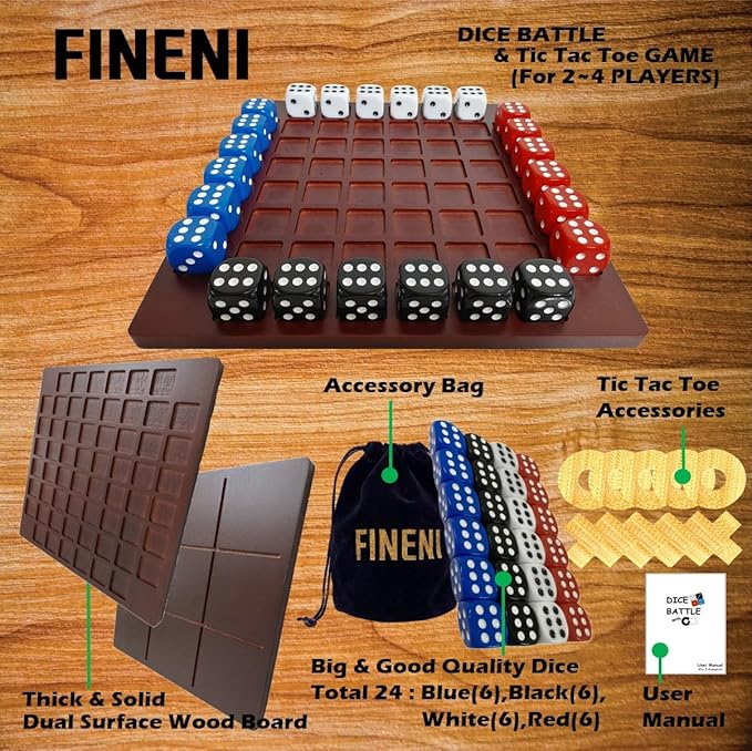 Dual Sides Battle & TicTacToe - Wooden Coffee Table Game for 2-4 Players