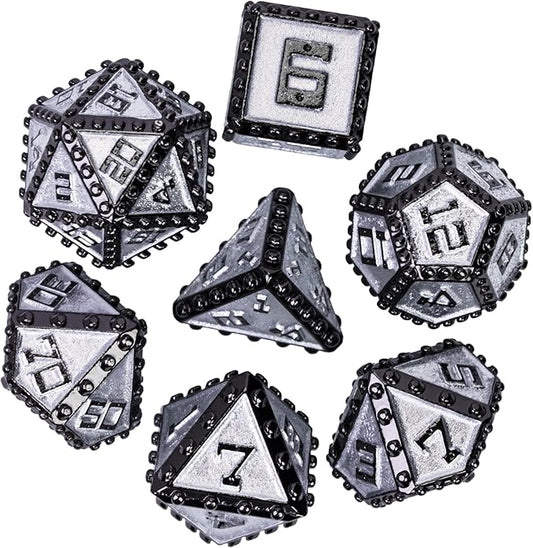UDIXI Metal Dice Set D&D, Rivet Metal DND Dice Set for Dungeons and Dragons Role Playing Games (Black Nickel Silver)